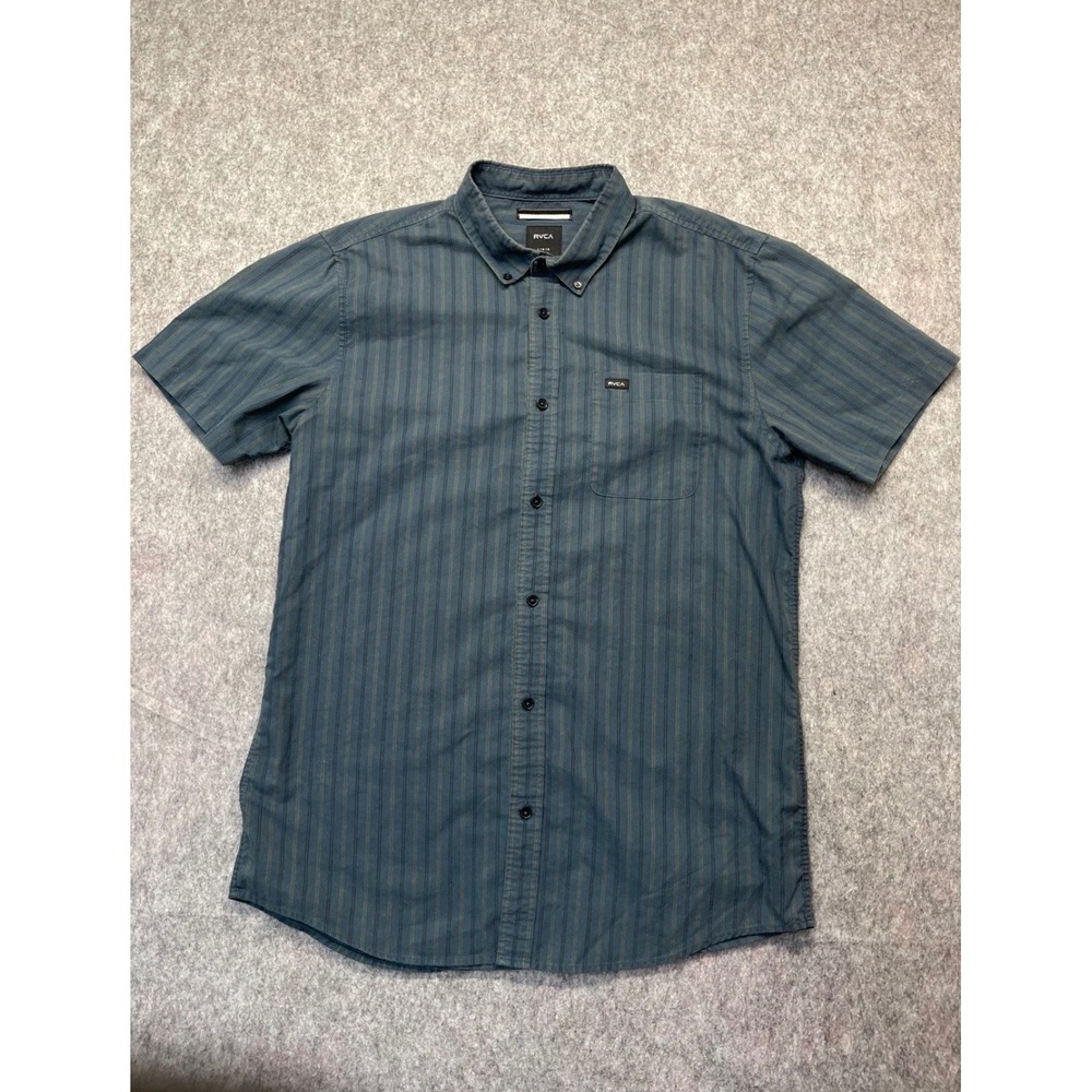 RVCA Button Down Slim Fit Cotton Blue Striped Mens Large